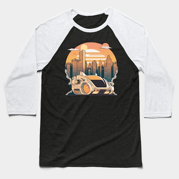 Futuristic Car Infront Of A Futuristic Mega City Baseball T-Shirt by ORENOB